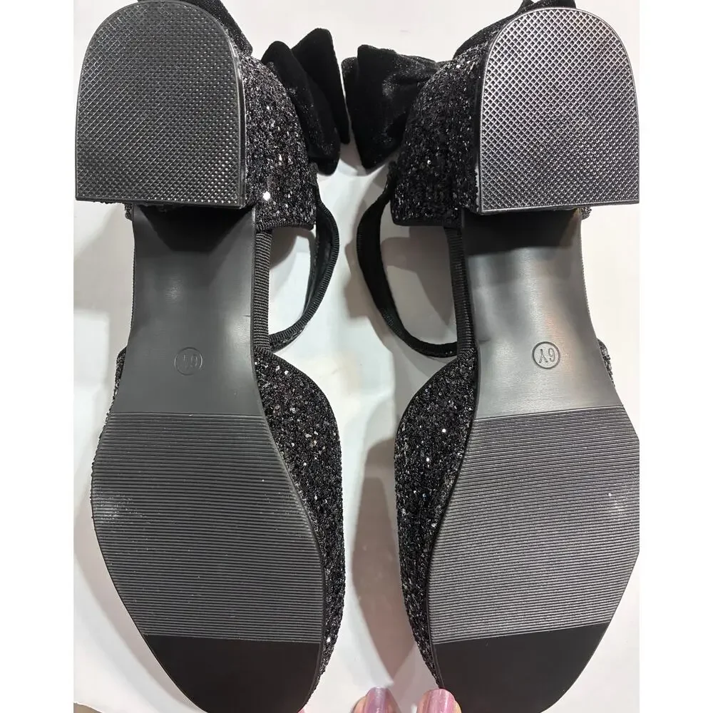 Coutgo Girls Glitter Bow Heels Platform Party Shoes Flower Girl Wedding Shoes